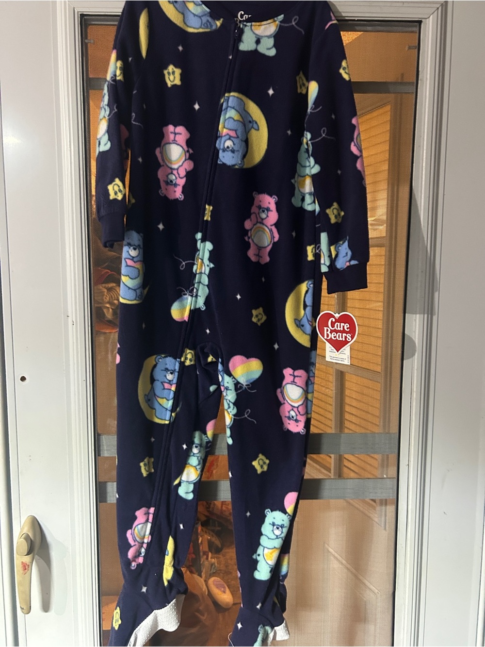 Care Bears Navy Fleece Zip-Up Kids One-Piece Pajama with Multicolor Print